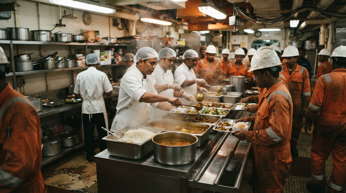 Crew working in an offshore galley